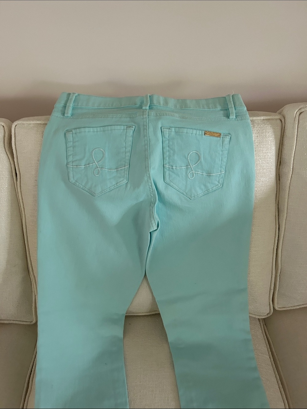 Lilly Pulitzer Embellished Turquoise Jeans with Crystal beading and Frayed Hem - Picture 2 of 5